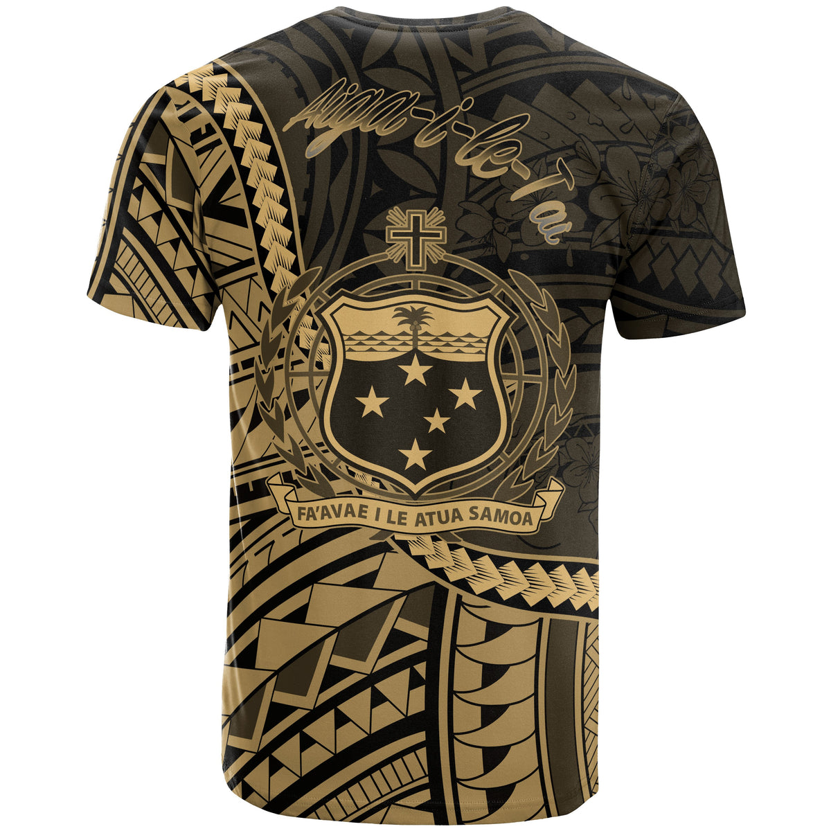 Samoa T Shirt Aiga i le Tai Polynesian Gold Patterns - Polynesian Pride