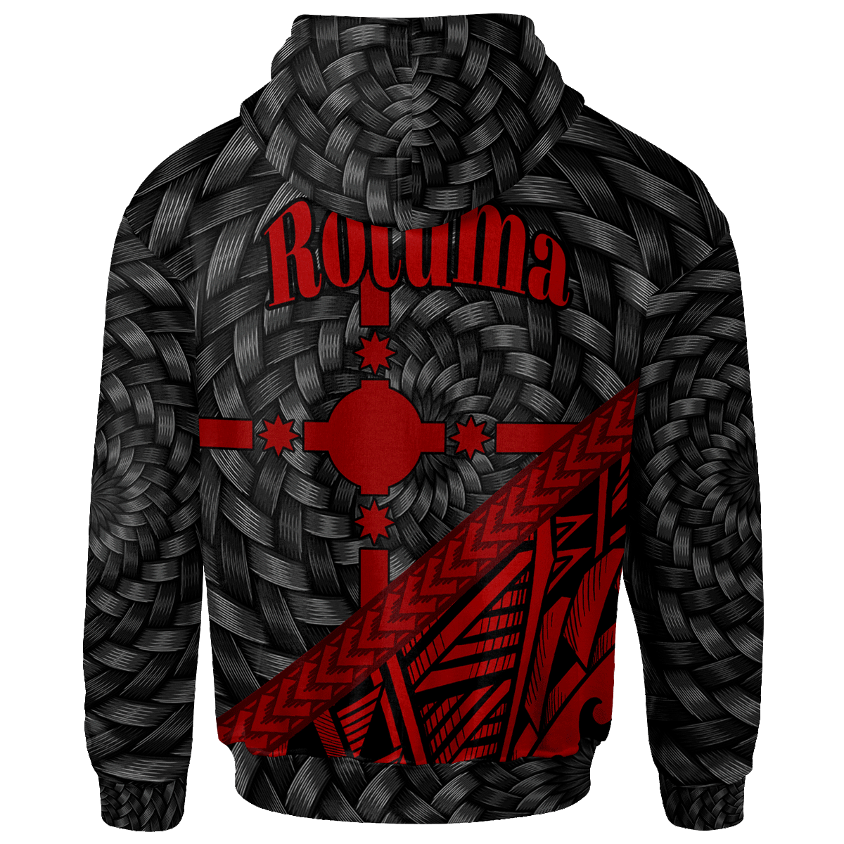 Rotuma Zip Hoodie Custom Red Tapa Patterns With Bamboo - Polynesian Pride