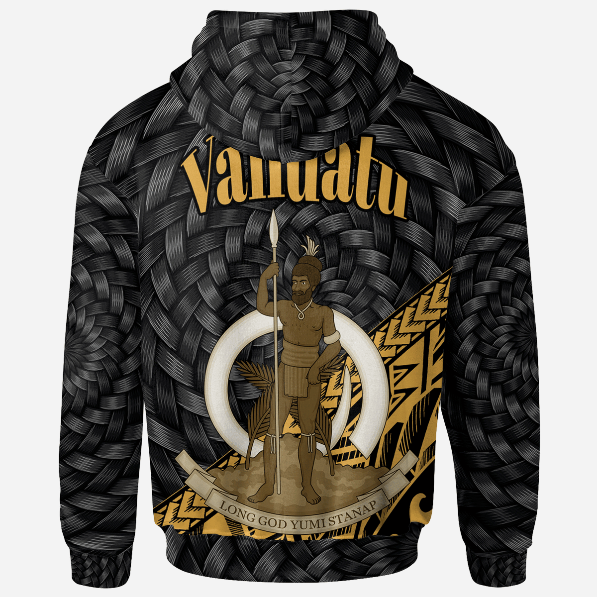 Vanuatu Zip Hoodie Custom Gold Polynesian Patterns With Bamboo - Polynesian Pride