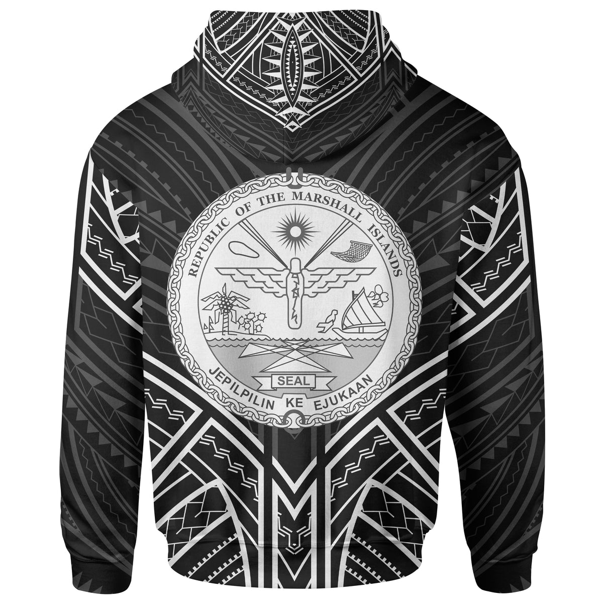 Marshall Islands Hoodie Marshall Islands Seal Black Tribal Patterns - Polynesian Pride
