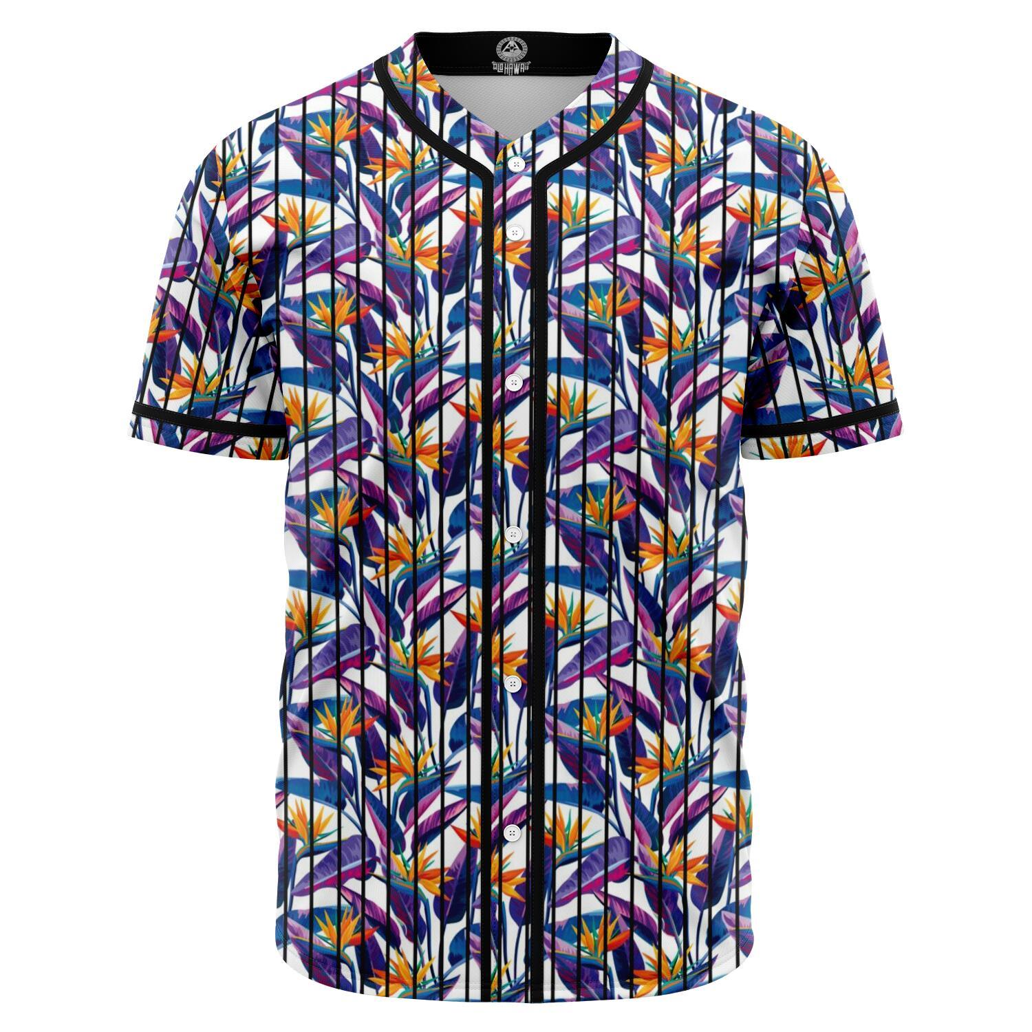 Tropical Strelitzia Baseball Jersey Black - Polynesian Pride