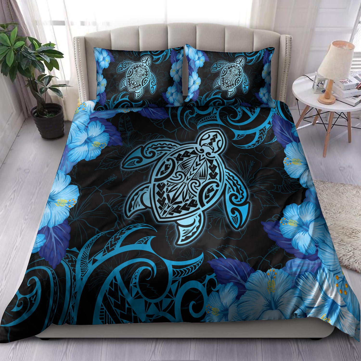 Hawaii Bedding Set - Hawaii Turtle Hibiscus Blue Blue - Polynesian Pride