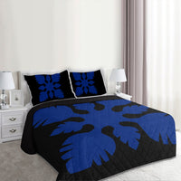 Hawaiian Royal Pattern Quilt Bed Set - Black And Blue - B1 Style - AH - Polynesian Pride