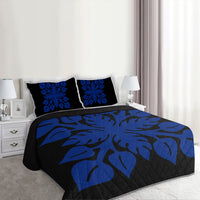 Hawaiian Royal Pattern Quilt Bed Set - Black And Blue - M2 Style - AH - Polynesian Pride