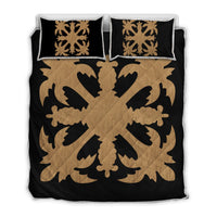 Hawaiian Royal Pattern Quilt Bed Set - Black And Gold - H1 Style - AH Gold - Polynesian Pride
