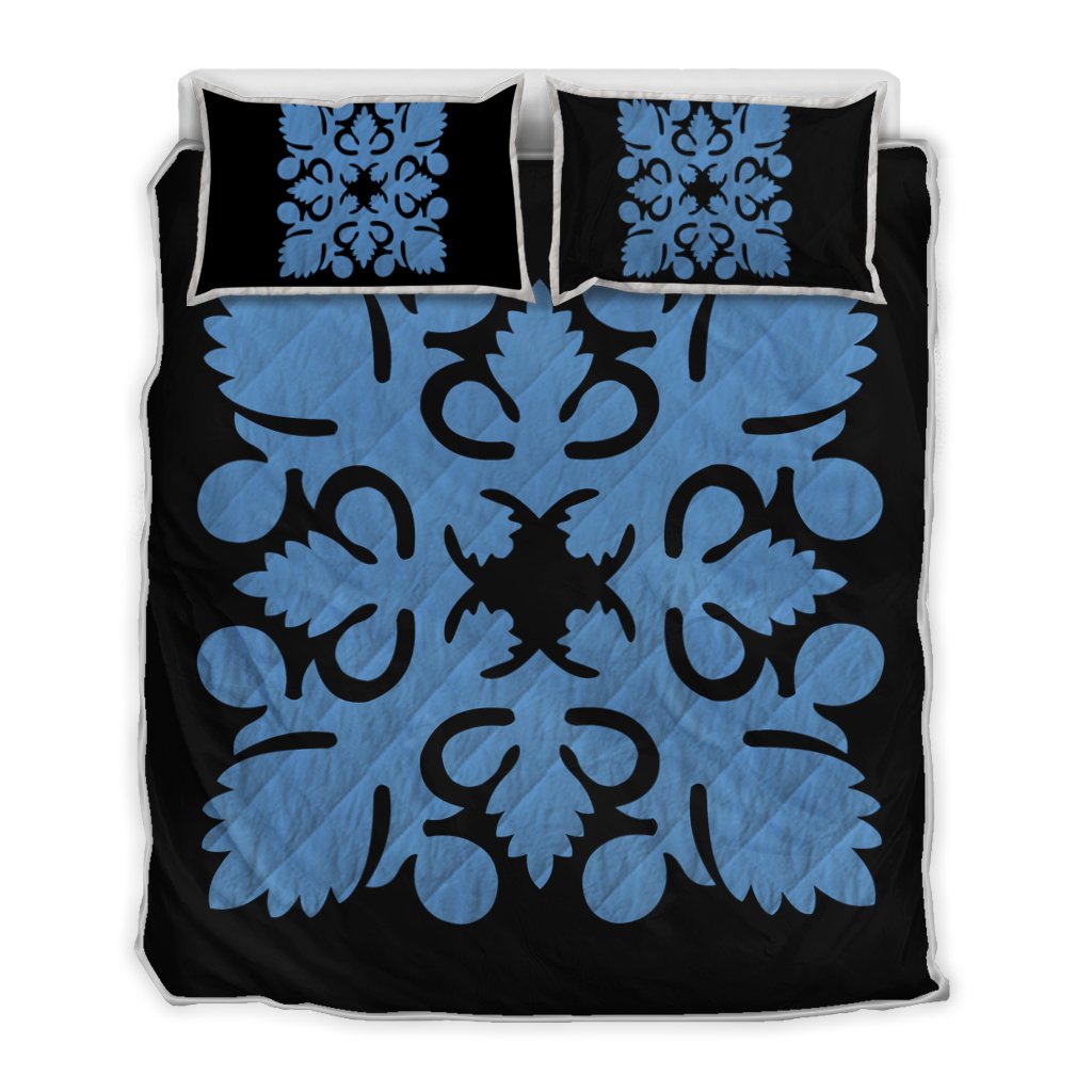 Hawaiian Royal Pattern Quilt Bed Set - Black And Patel - I2 Style - AH Pastel - Polynesian Pride