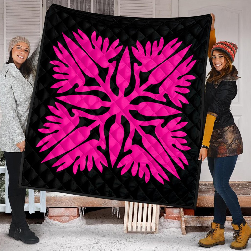 Hawaiian Royal Pattern Premium Quilt - Black And Pink - A3 Style - AH - Polynesian Pride