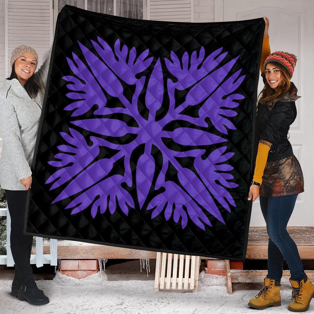 Hawaiian Royal Pattern Premium Quilt - Black And Purple - A3 Style - AH - Polynesian Pride