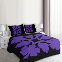 Hawaiian Royal Pattern Quilt Bed Set - Black And Purple - C1 Style - AH - Polynesian Pride