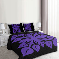 Hawaiian Royal Pattern Quilt Bed Set - Black And Purple - M2 Style - AH - Polynesian Pride