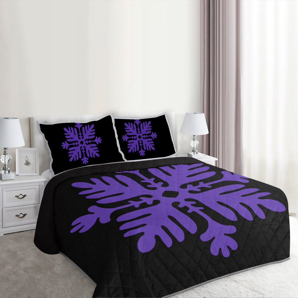 Hawaiian Royal Pattern Quilt Bed Set - Black And Purple - H2 Style - AH - Polynesian Pride
