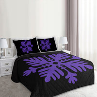Hawaiian Royal Pattern Quilt Bed Set - Black And Purple - H2 Style - AH - Polynesian Pride