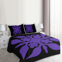 Hawaiian Royal Pattern Quilt Bed Set - Black And Purple - G1 Style - AH - Polynesian Pride