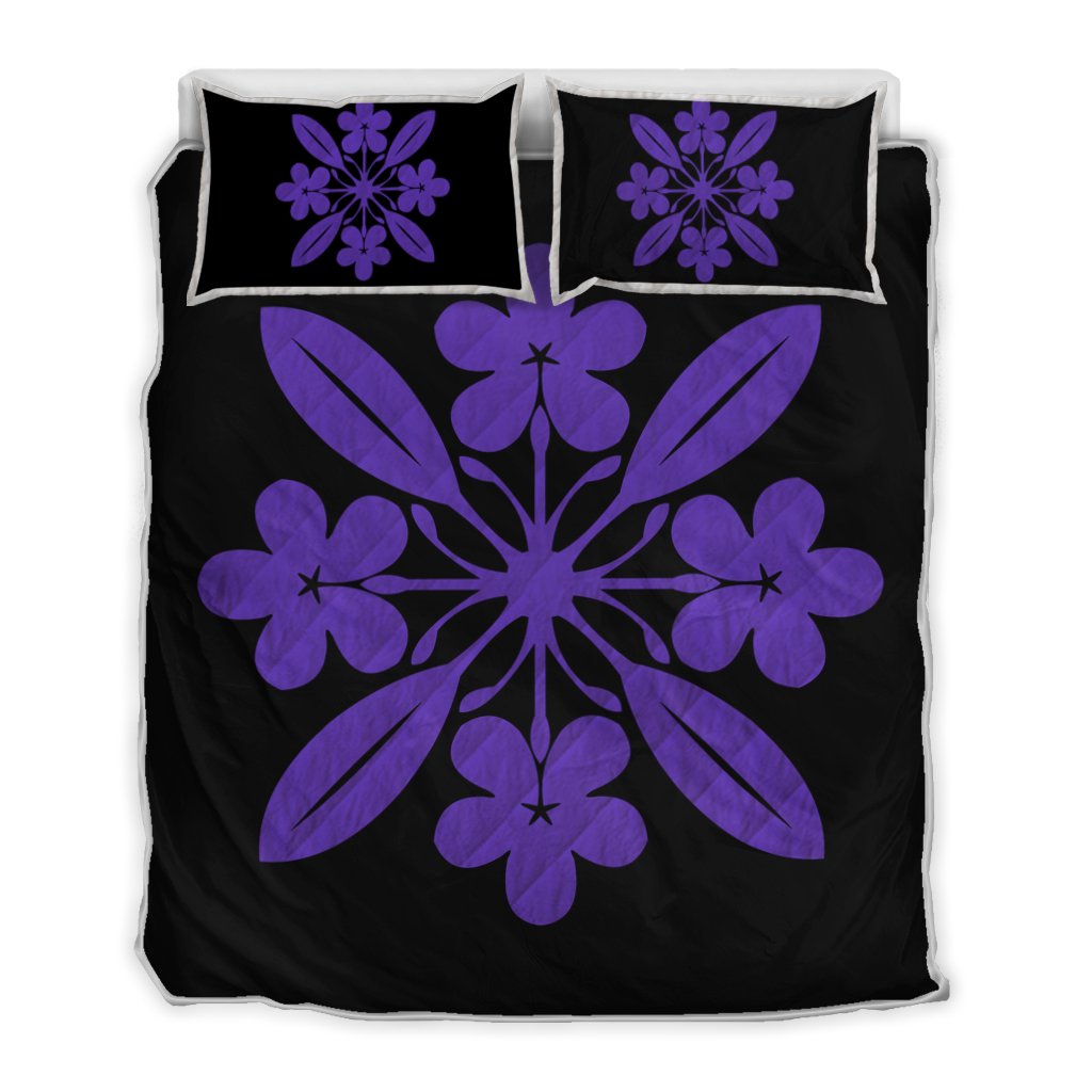 Hawaiian Royal Pattern Quilt Bed Set - Black And Purple - L1 Style - AH Art - Polynesian Pride