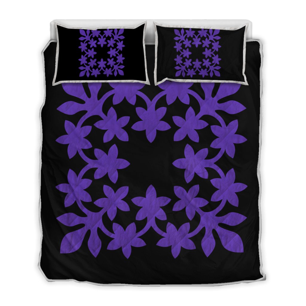 Hawaiian Royal Pattern Quilt Bed Set - Black And Purple - L3 Style - AH Art - Polynesian Pride