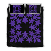 Hawaiian Royal Pattern Quilt Bed Set - Black And Purple - L3 Style - AH Art - Polynesian Pride
