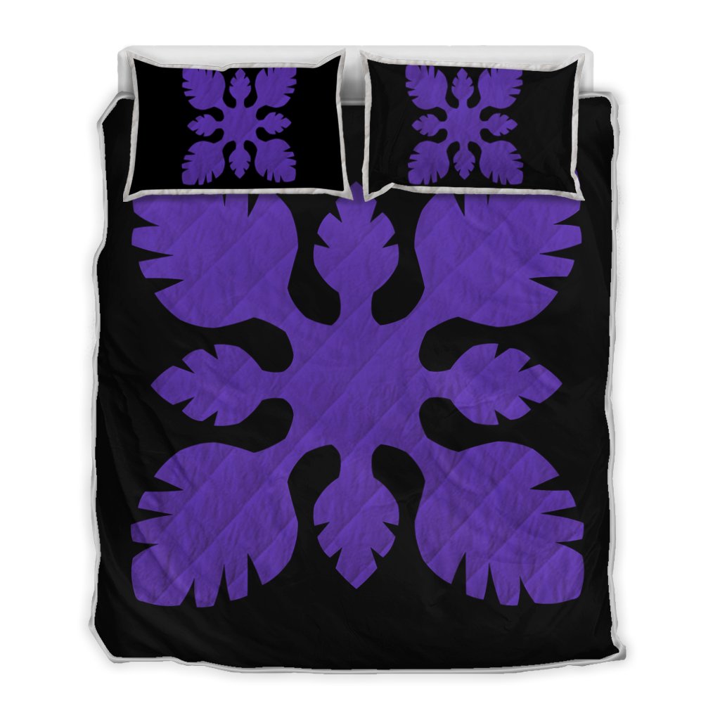 Hawaiian Royal Pattern Quilt Bed Set - Black And Purple - B1 Style - AH Art - Polynesian Pride