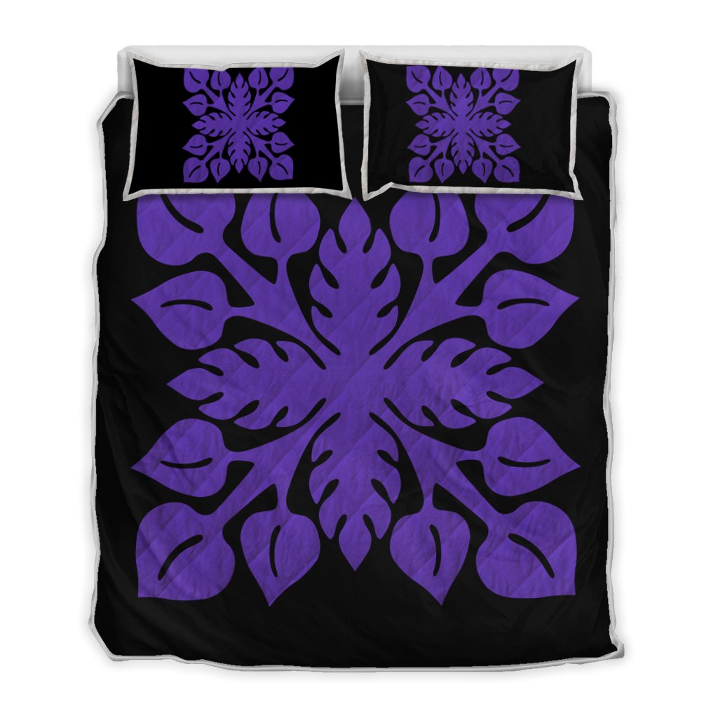 Hawaiian Royal Pattern Quilt Bed Set - Black And Purple - M2 Style - AH Art - Polynesian Pride