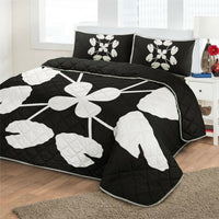 Hawaiian Royal Pattern Quilt Bed Set - Black And White - D3 Style - Polynesian Pride