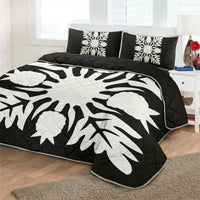 Hawaiian Royal Pattern Quilt Bed Set - Black And White - N1 Style - AH - Polynesian Pride
