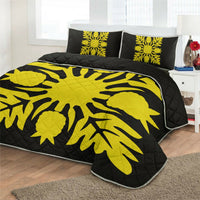 Hawaiian Royal Pattern Quilt Bed Set - Black And Yellow - N1 Style - AH - Polynesian Pride