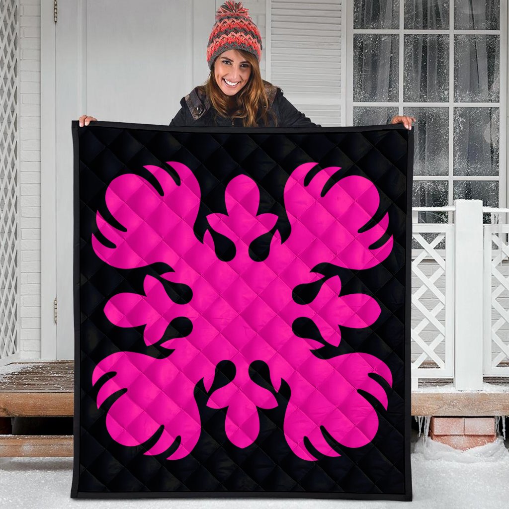 Hawaii Royal Pattern Premium Quilt - Black And Pink - O2 Style - AH - Polynesian Pride