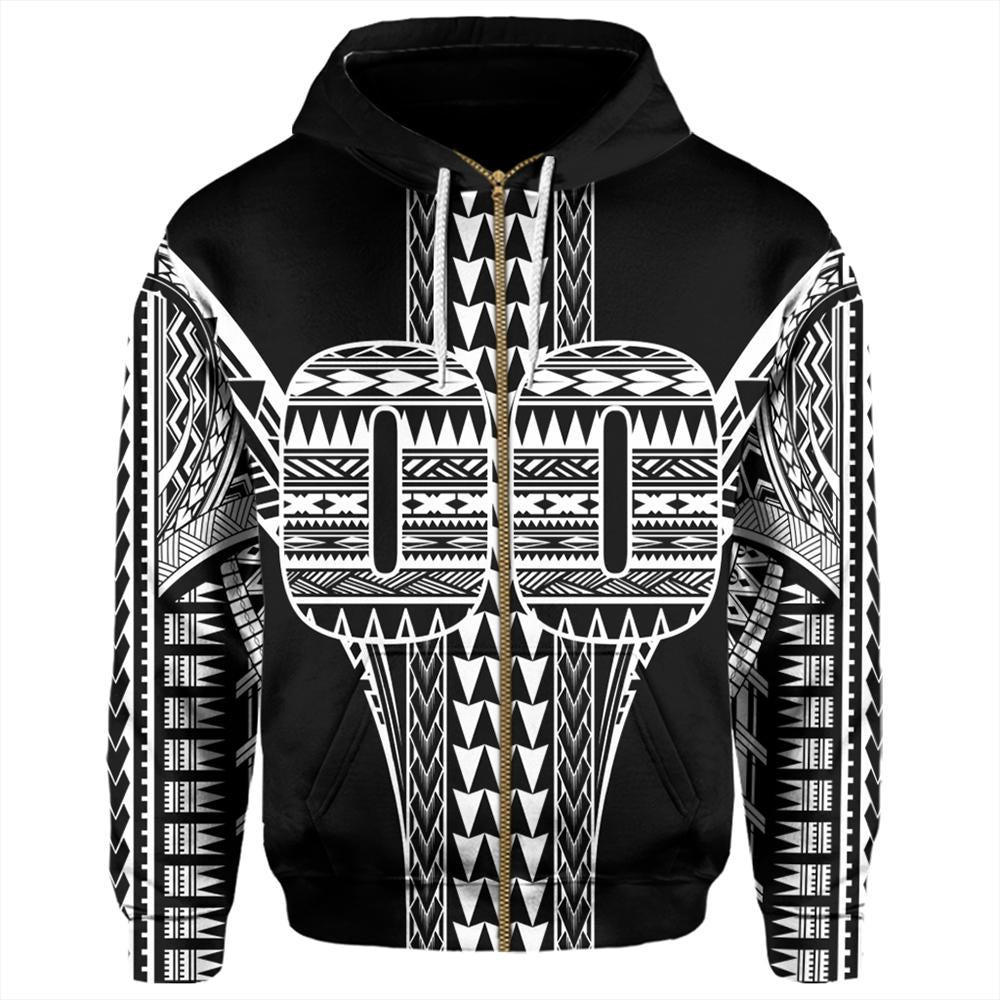 Custom Hawaii Hoodie Black White Football Zip Hoodie Unisex Black - Polynesian Pride