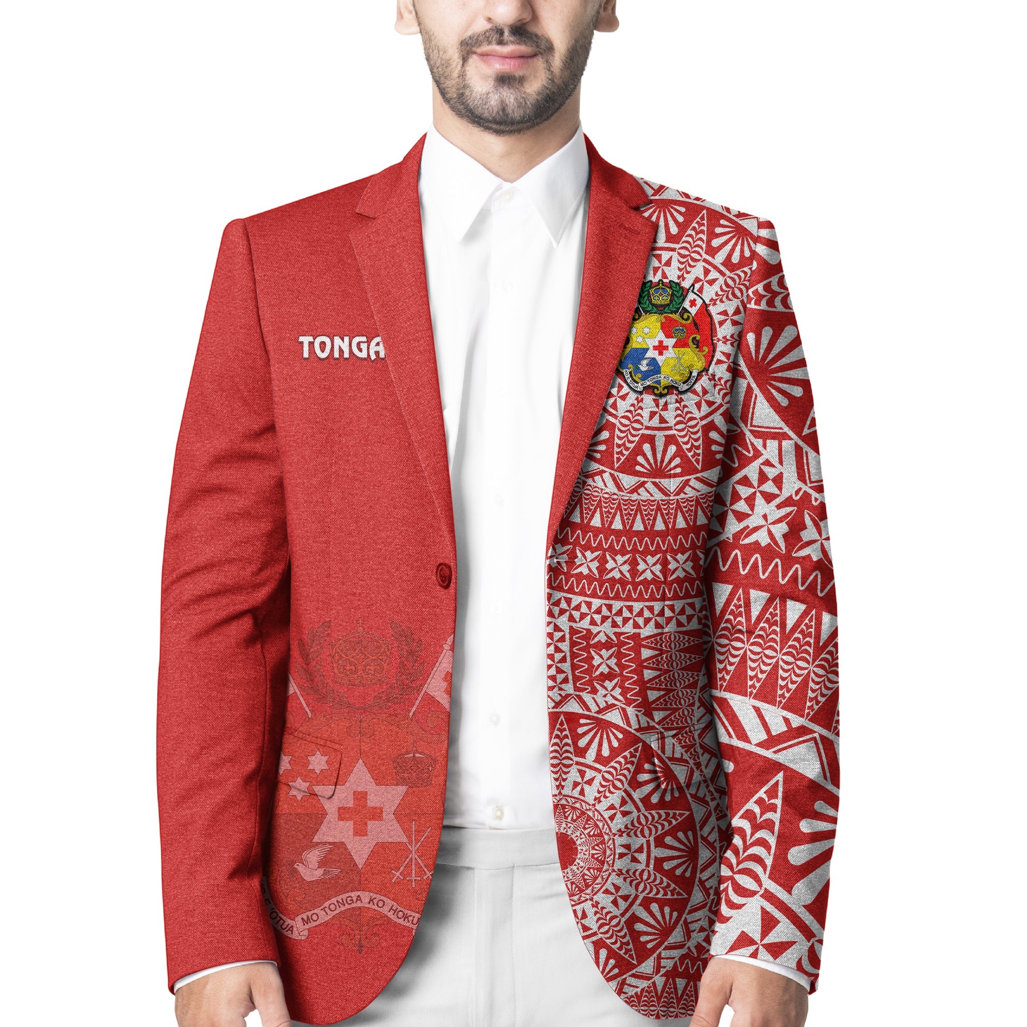 Tonga Blazer Tongan Coat Of Arms Ngatu Pattern LT14 Unisex Red - Polynesian Pride