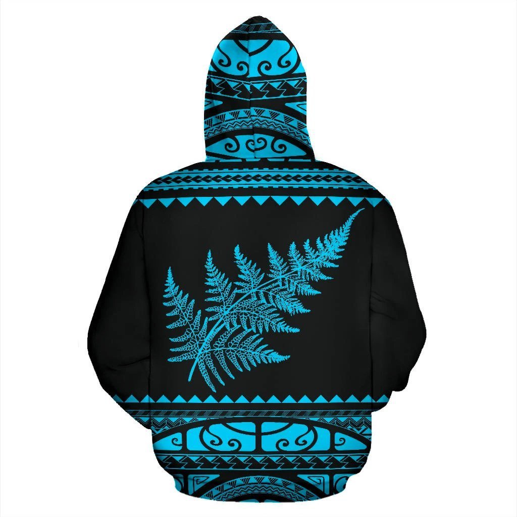 New Zealand Maori Hoodie, Aotearoa Silver Fern Pullover Hoodie Blue Customized - Polynesian Pride