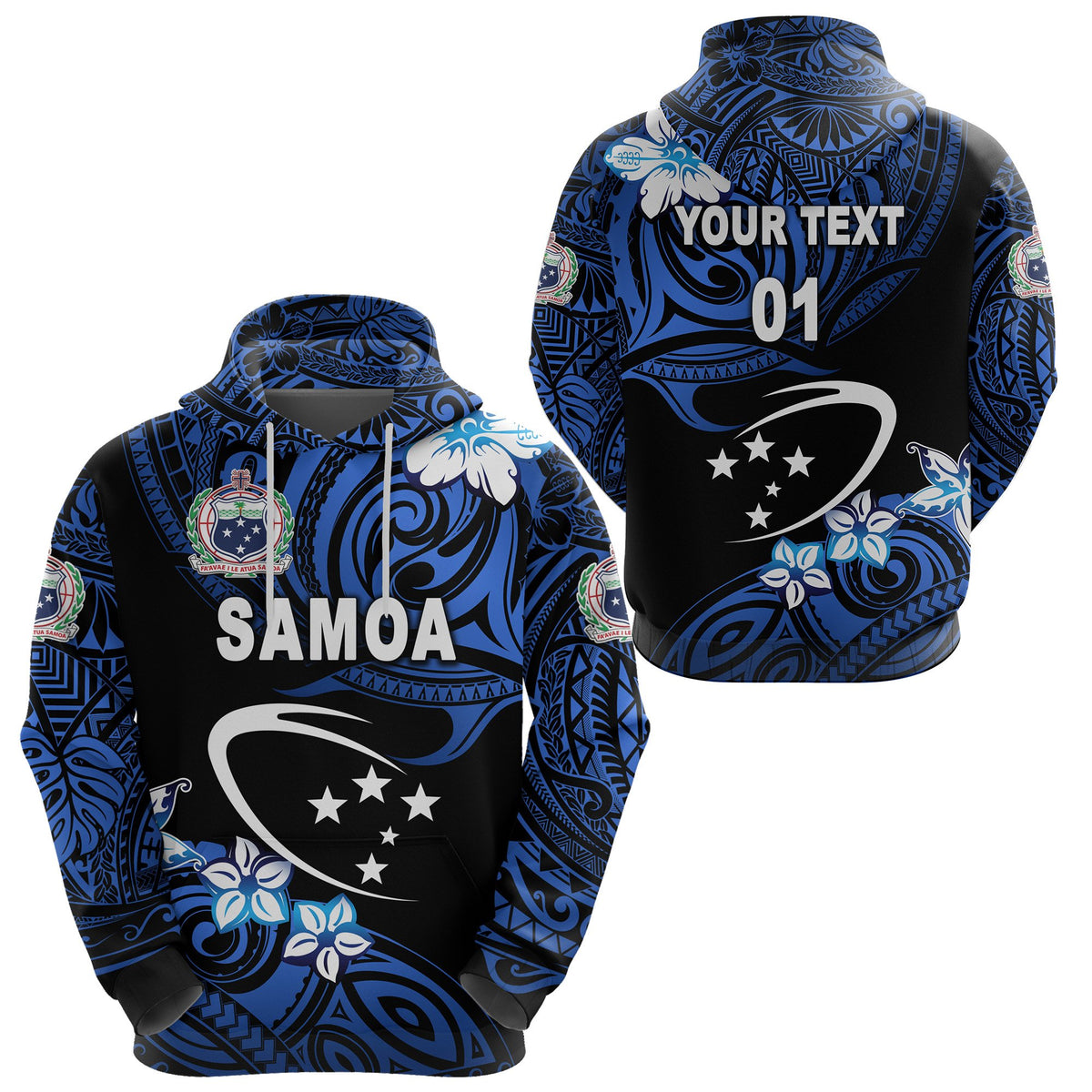 Custom Manu Samoa Rugby Hoodie Unique Vibes Blue, Custom Text and Number Unisex Blue - Polynesian Pride