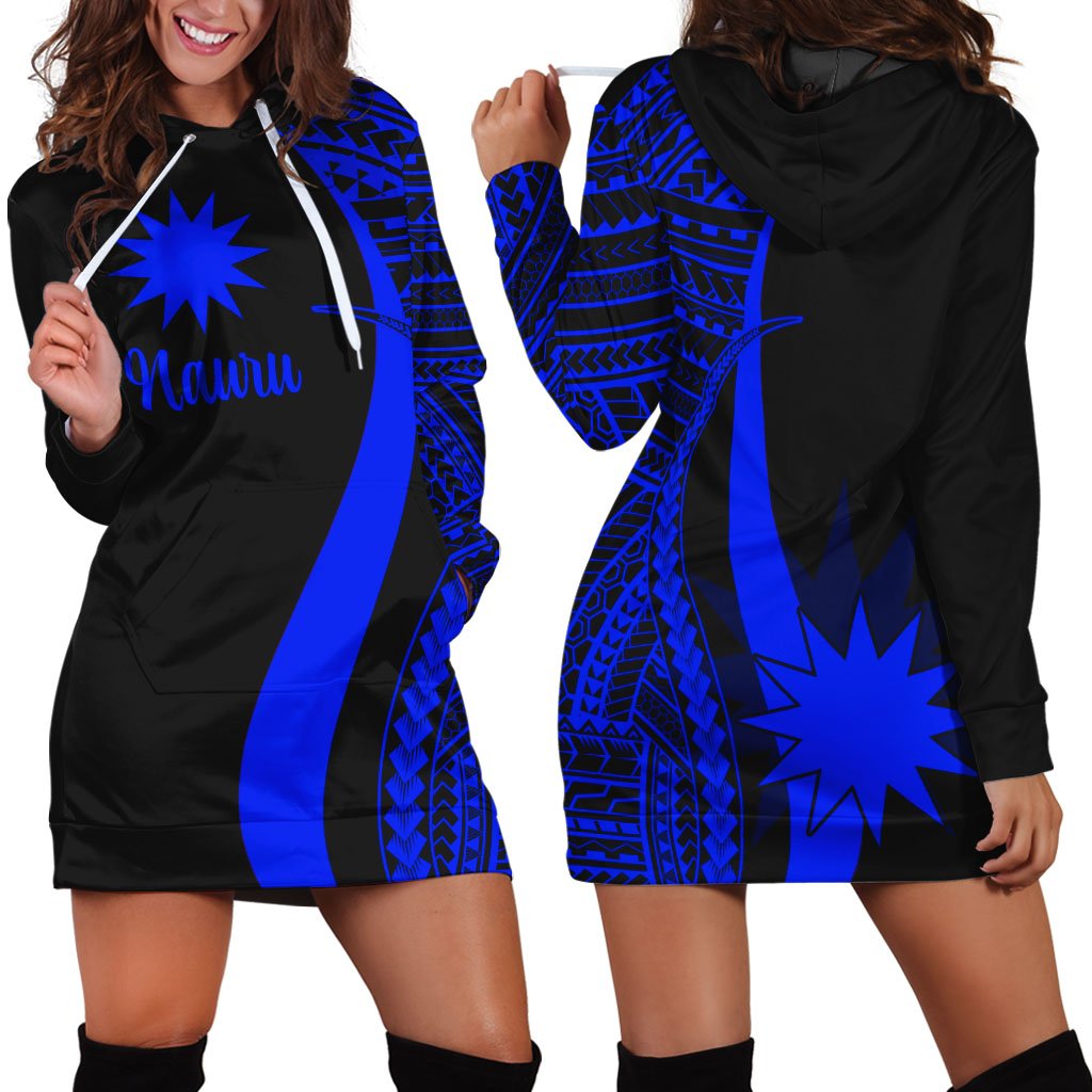 Nauru Women's Hoodie Dress - Blue Polynesian Tentacle Tribal Pattern Blue - Polynesian Pride