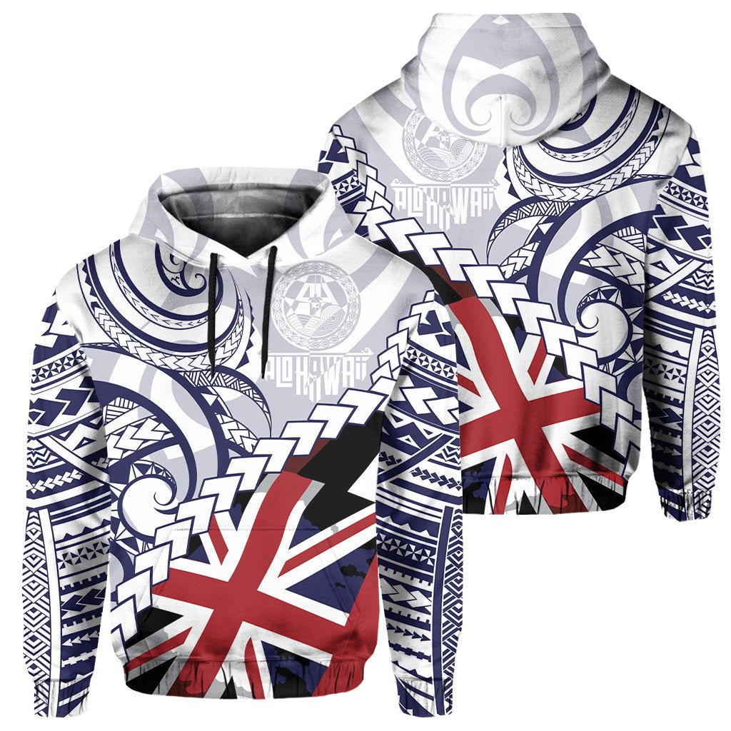 Polynesian Kakau Flag of Hawaii Hoodie Blue Unisex Blue - Polynesian Pride