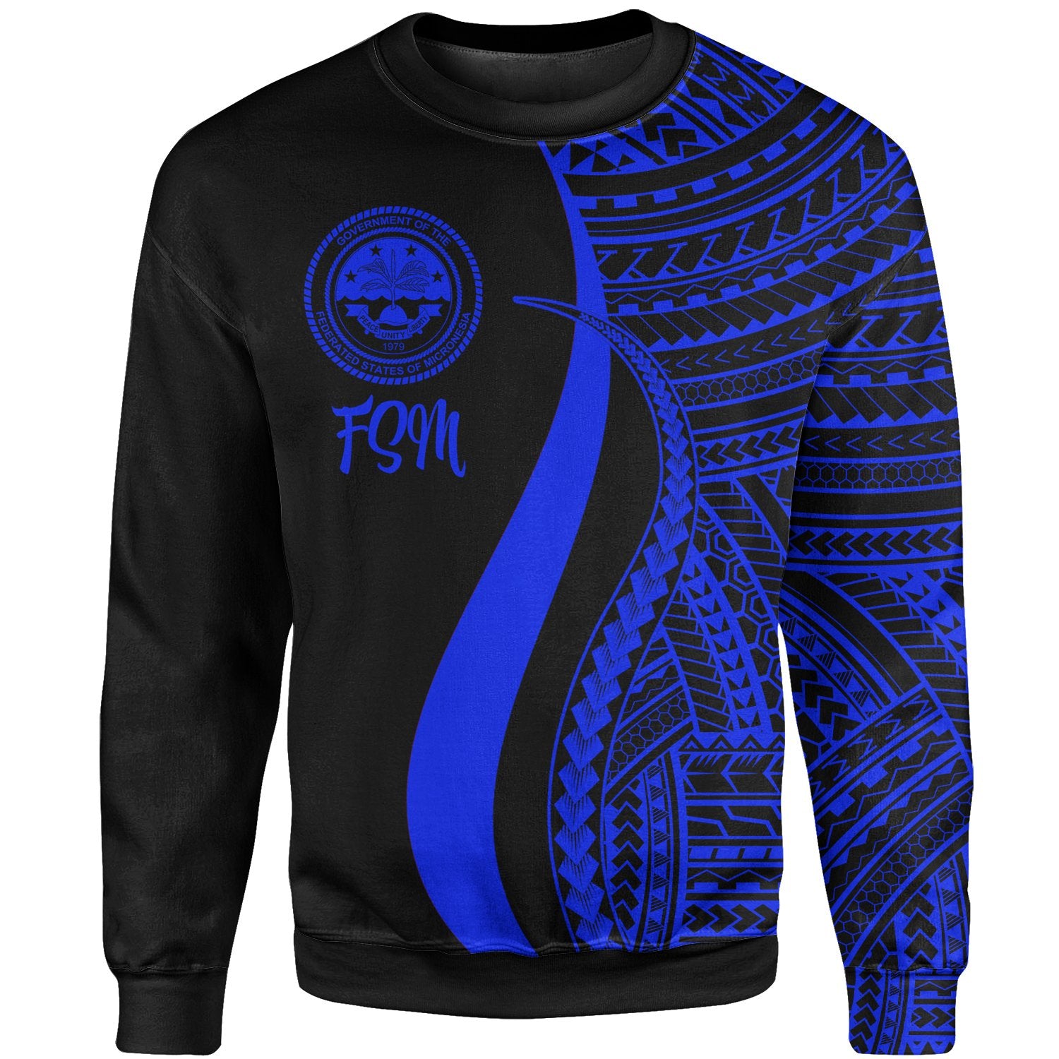 Federated States of Micronesia Sweatshirt - Blue Polynesian Tentacle Tribal Pattern Unisex Blue - Polynesian Pride
