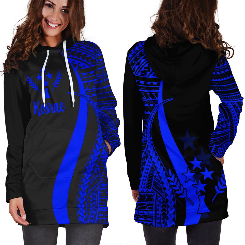 Kosrae Women's Hoodie Dress - Blue Polynesian Tentacle Tribal Pattern - Polynesian Pride