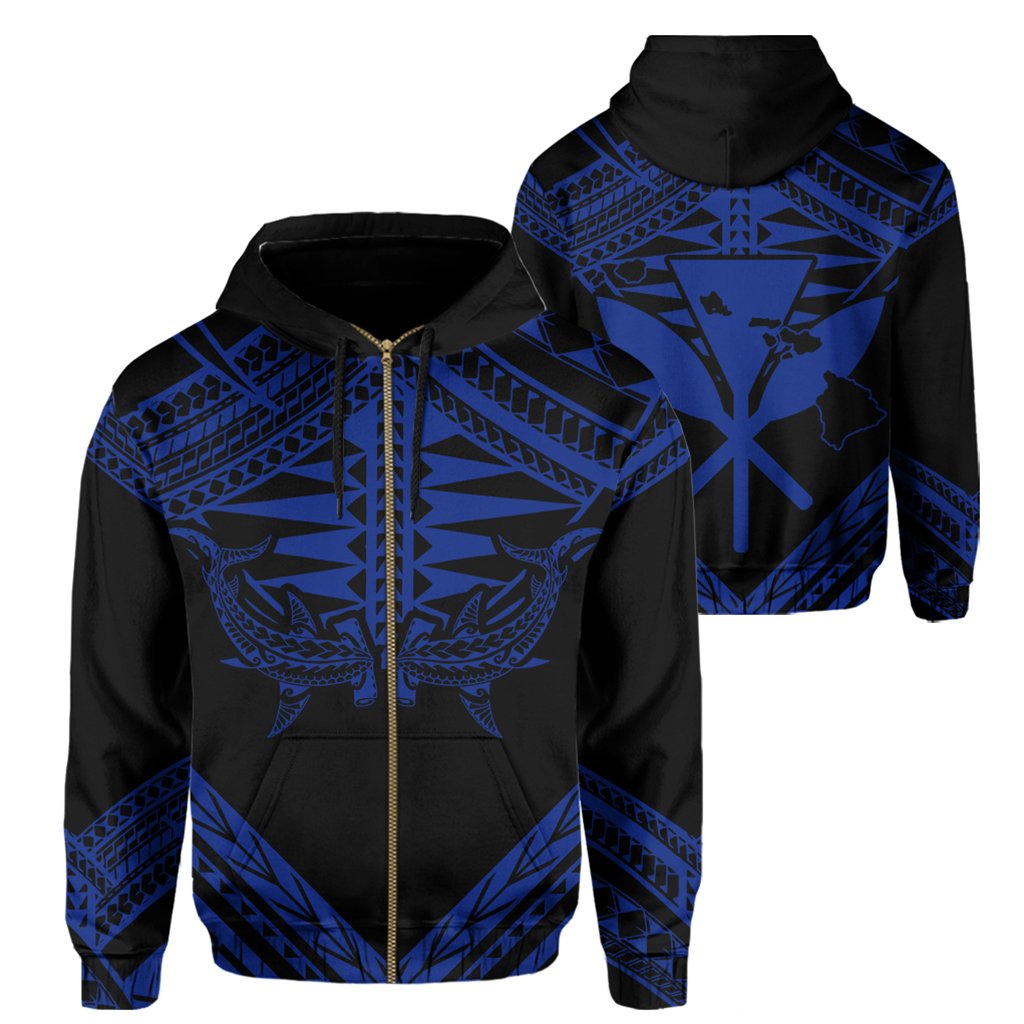 Hawaii Shark Polynesian Kanaka Blue Hoodie (Zip up) Candy Style Unisex Black - Polynesian Pride