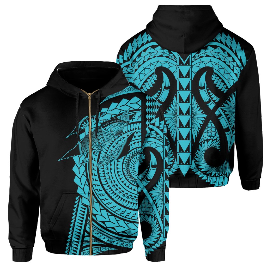 Hawaii Polynesian Zip Hoodie In My Heart Ryan Style Blue Unisex Blue - Polynesian Pride