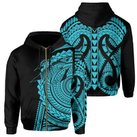 Hawaii Polynesian Zip Hoodie In My Heart Ryan Style Blue Unisex Blue - Polynesian Pride