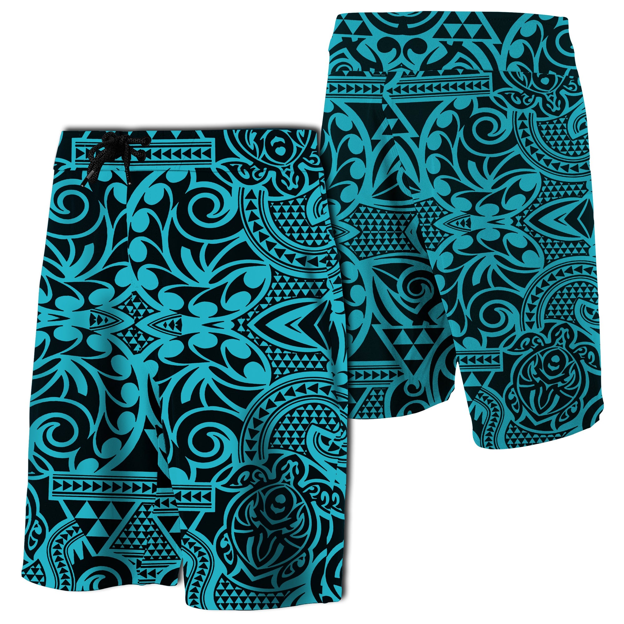 Hawaii Polynesian Tribal Turtle Board Shorts Blue Men Blue - Polynesian Pride