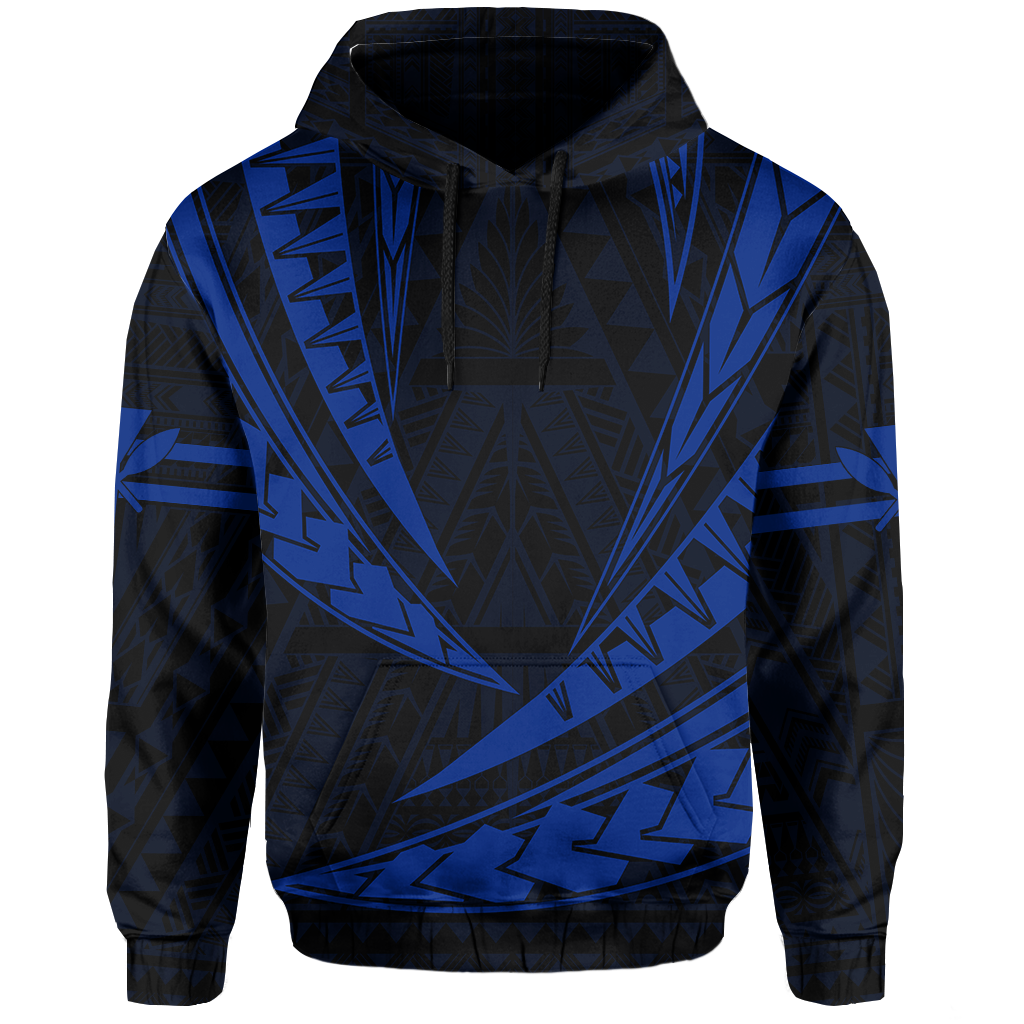 Polynesian Kakau Kanaka Maoli Map Hawaii Hoodie Blue - Polynesian Pride