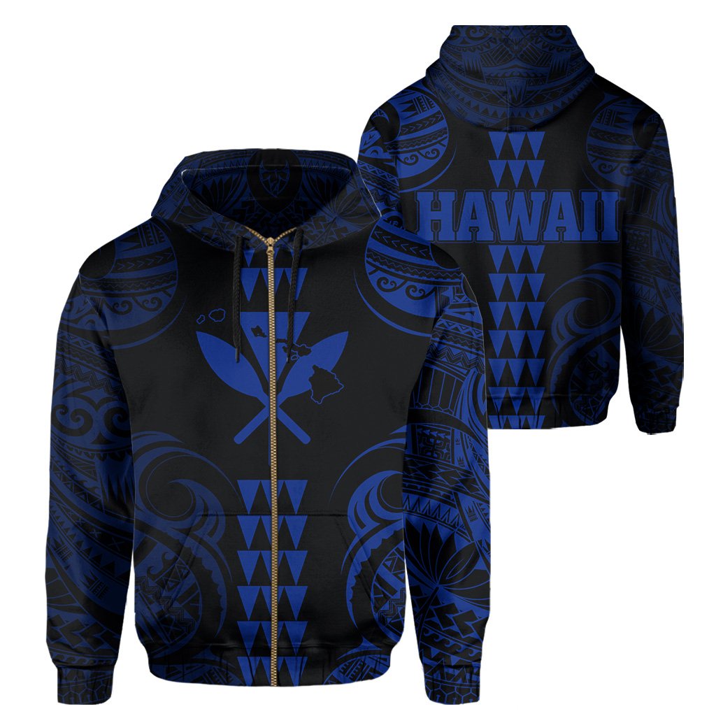 Kanaka Map Polynesian Kakau Hoodie (Zip up) Blue Unisex Blue - Polynesian Pride