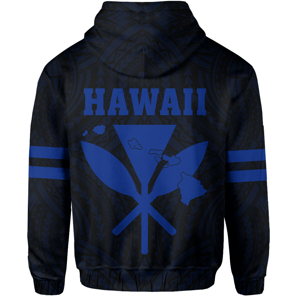 Polynesian King Kanaka Map Seal of Hawaii Hoodie Blue - Polynesian Pride