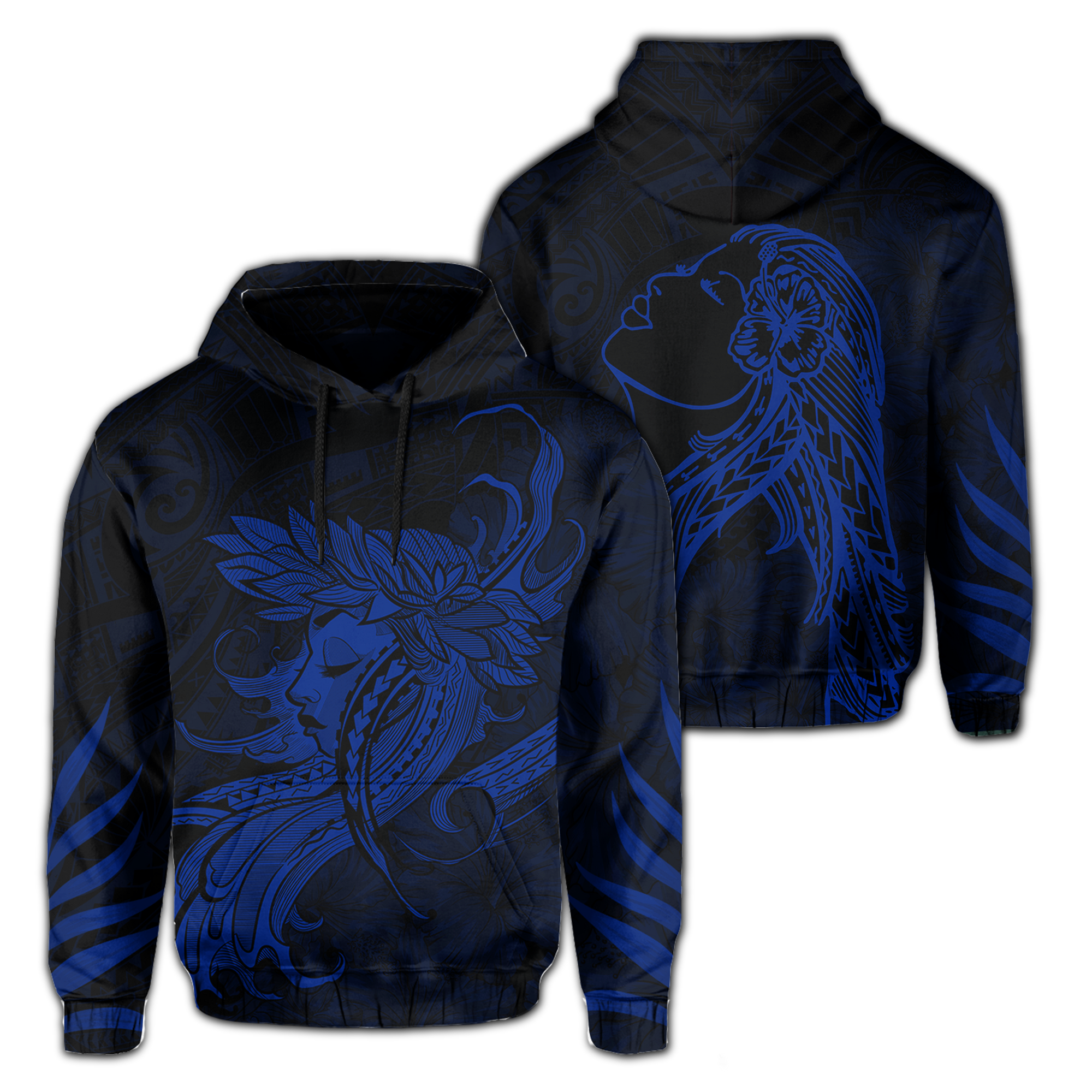 Polynesian Tropic Hula Girl Hibiscus Hawaii Hoodie Blue Unisex Blue - Polynesian Pride