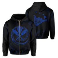 Polynesian Kanaka Shaka Map of Hawaii Zip Hoodie Blue Unisex Blue - Polynesian Pride