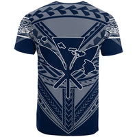 Hawaiian Kanaka Map Football Jersey T Shirt Blue and White Roger Style - Polynesian Pride