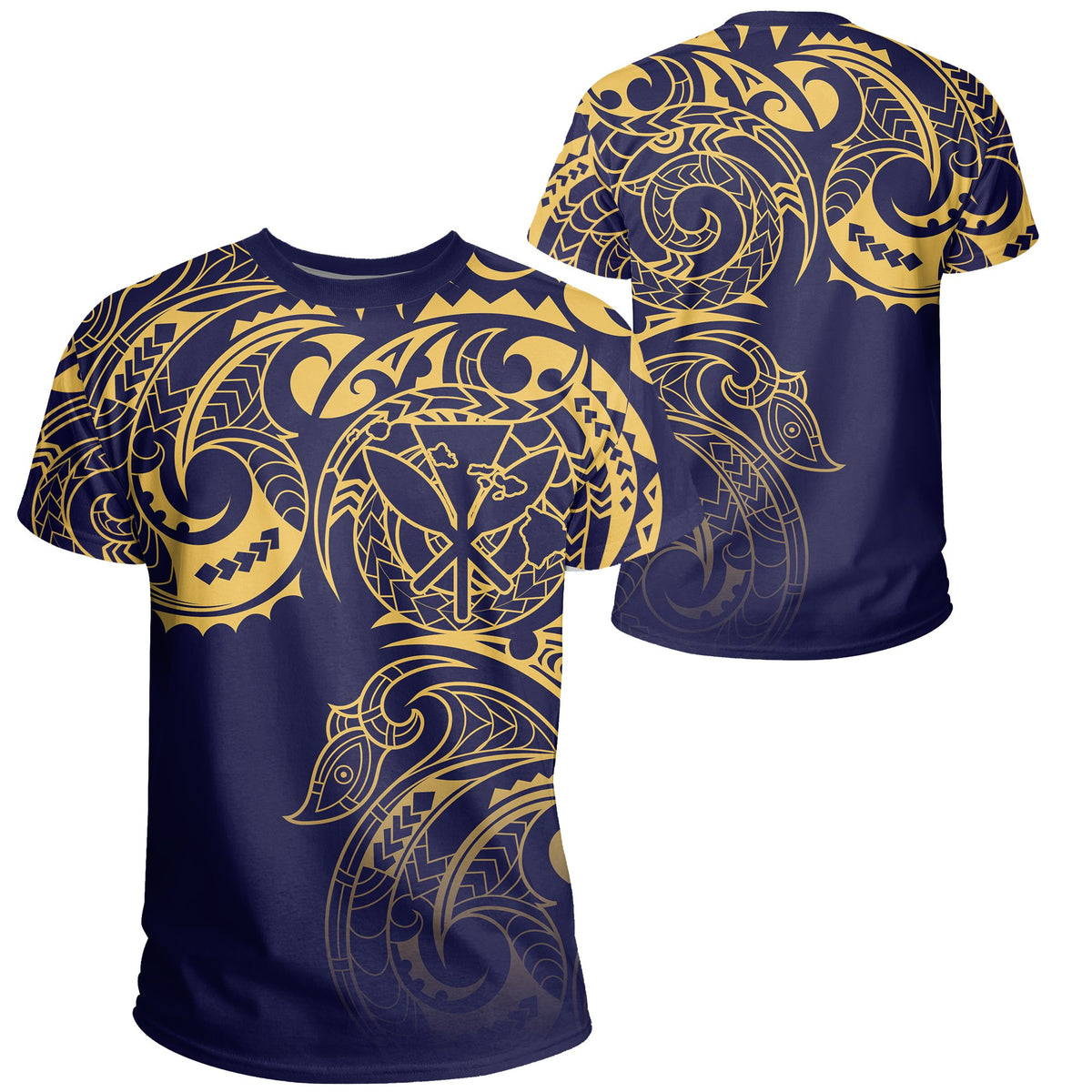 Hawaii Kanaka Polynesian Tribal T Shirt Gradiant Style Blue Gold Unisex Blue - Polynesian Pride