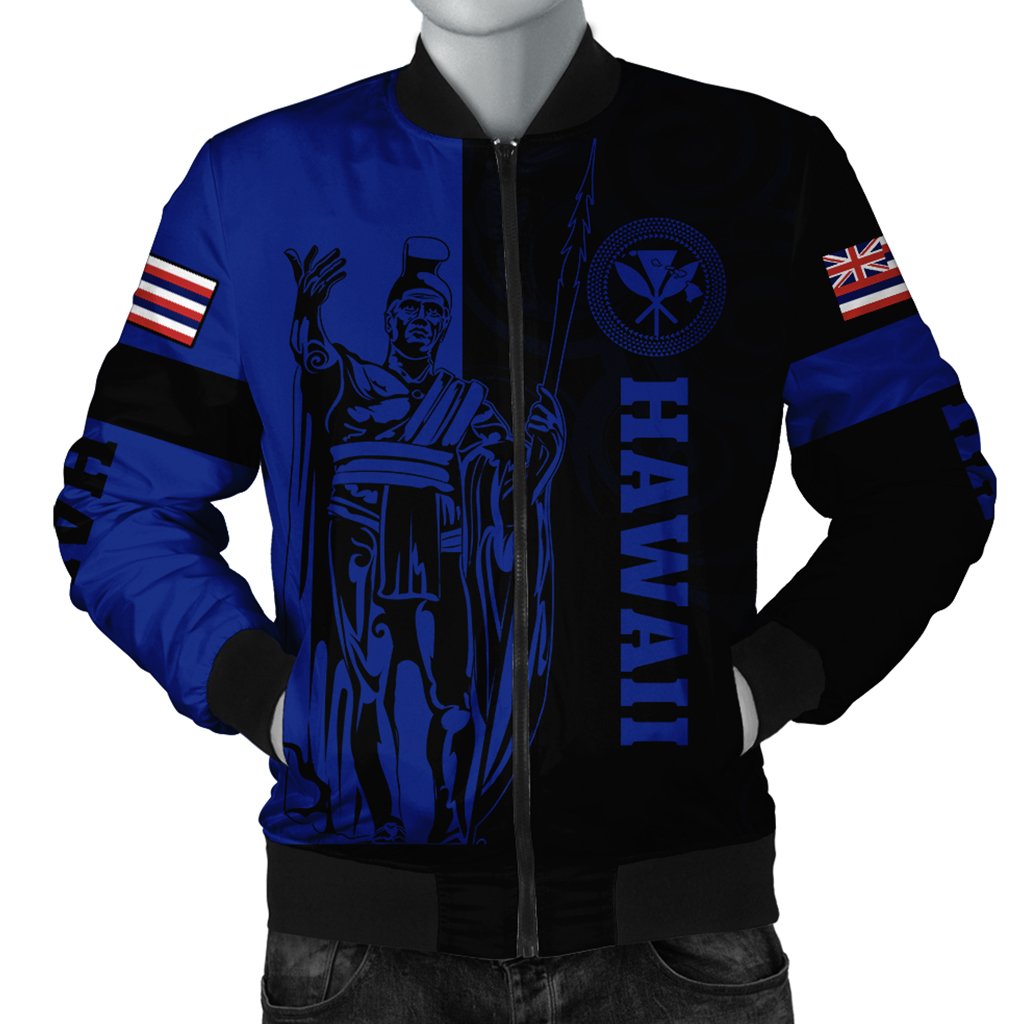 Hawaii King Polynesian Bomber Jacket - Lawla Style Blue - AH Black Unisex - Polynesian Pride