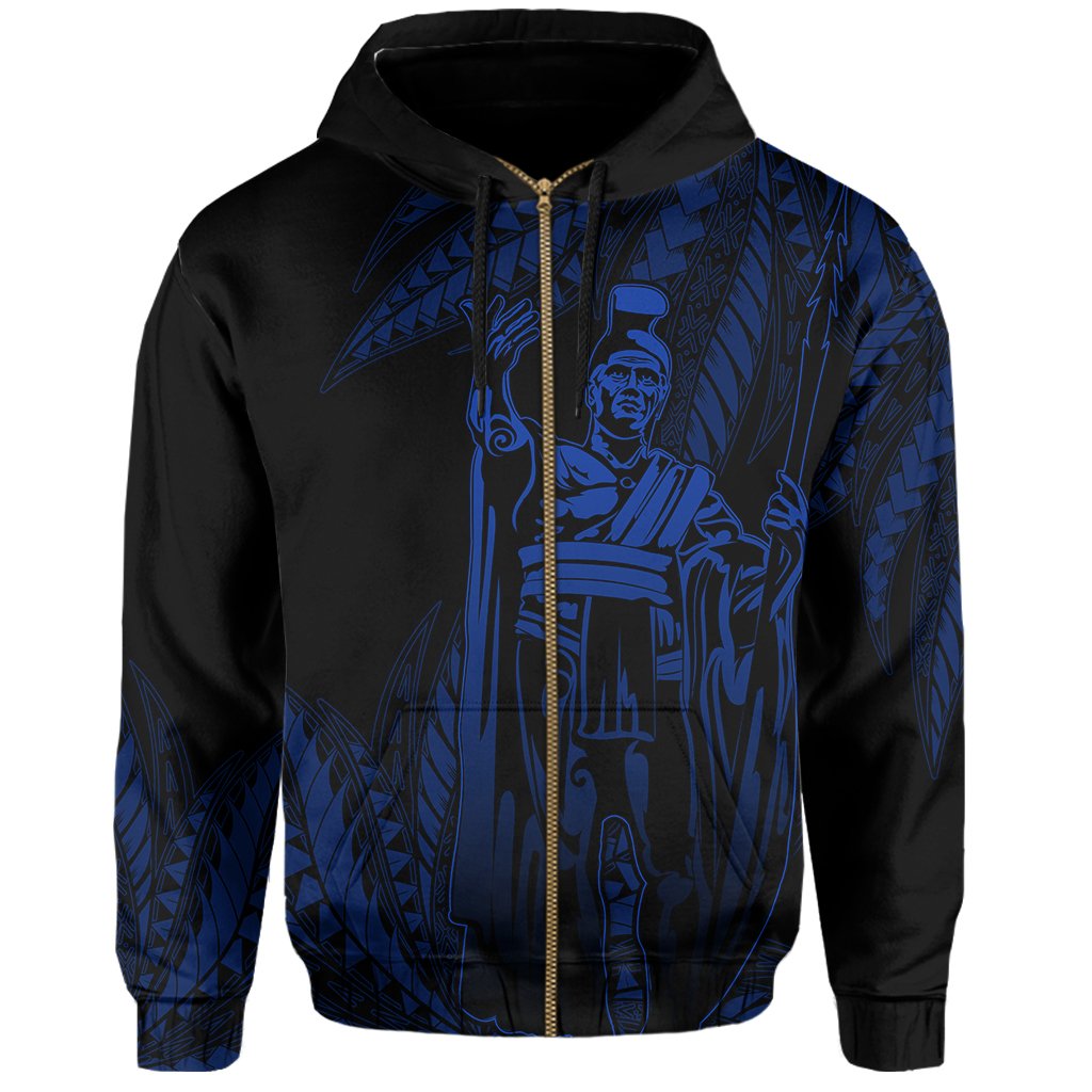 Hawaii King Polynesian Hoodie (Zip up) Durk Style Blue - Polynesian Pride