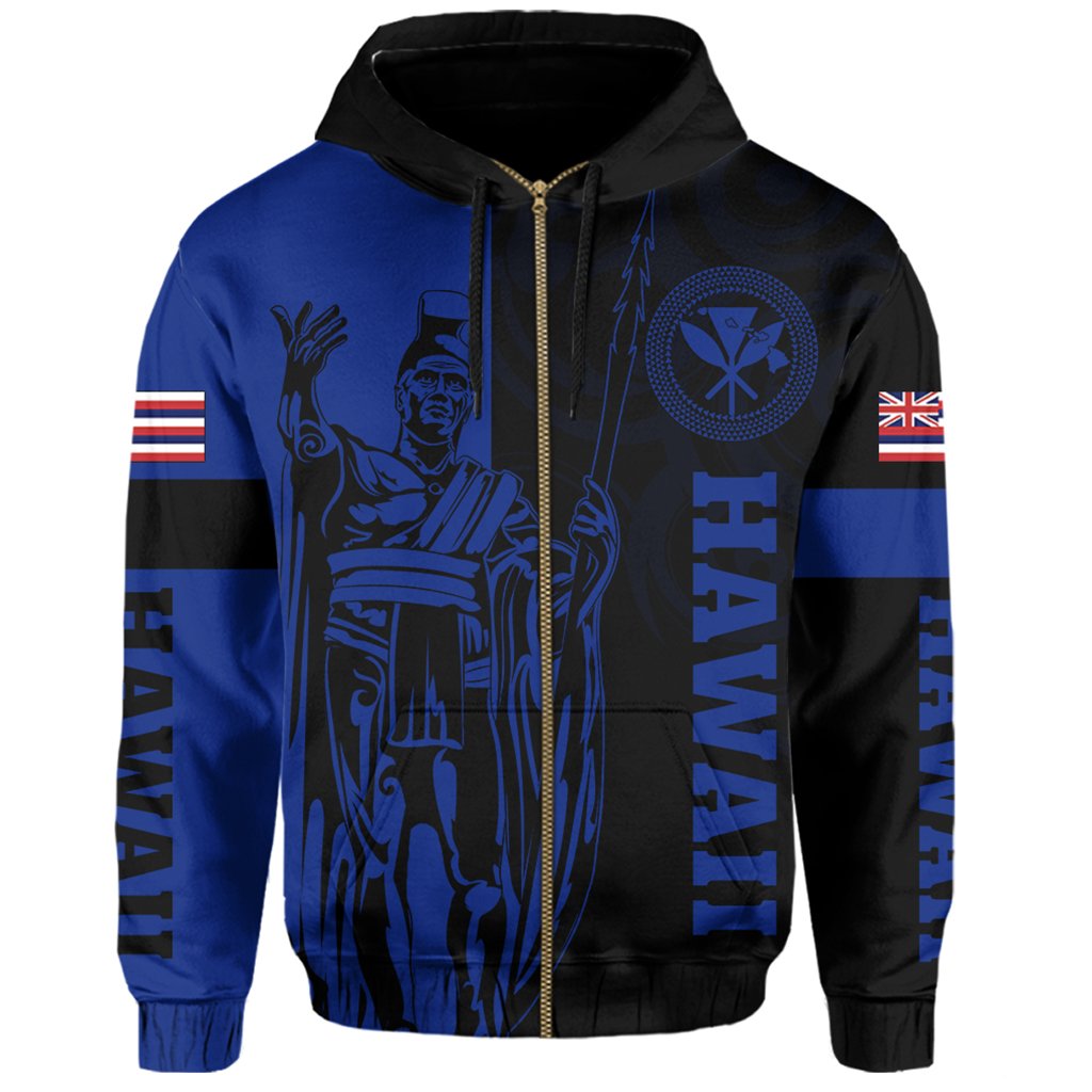 Hawaii King Polynesian Hoodie (Zip up) Lawla Style Blue - Polynesian Pride