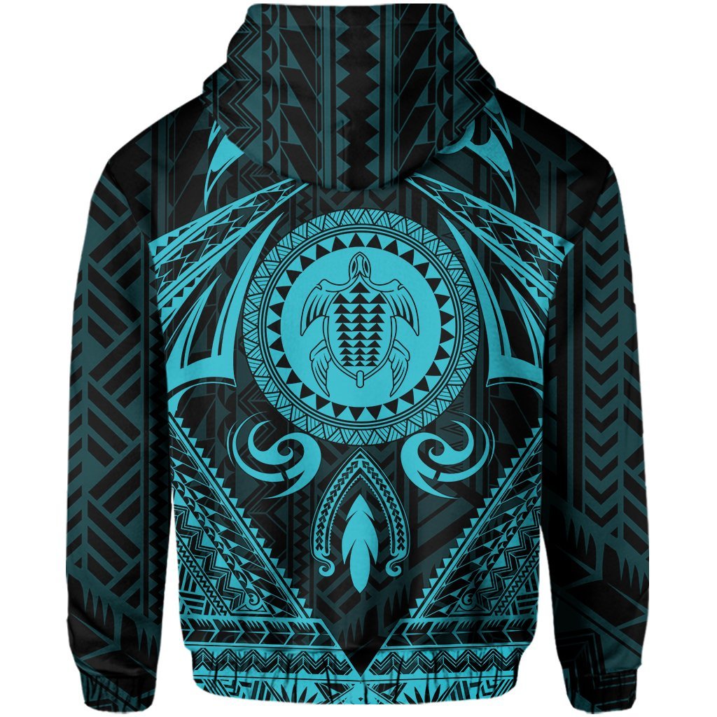 Polynesian Kakau Kanaka Turtle Map Hawaii Hoodie Circle Style Blue - Polynesian Pride