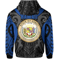 Hawaii Polynesian Tribal Coat of Arms Hoodie Blue Mark Style - Polynesian Pride